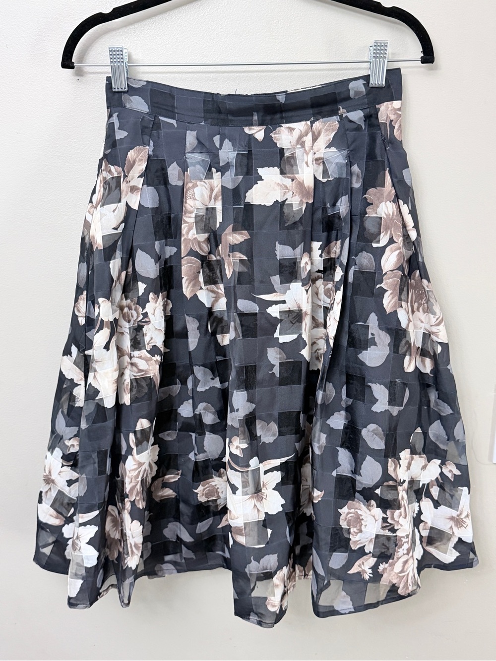 Pink Martini Sheer Checkered Floral A-Line Skirt Size Small